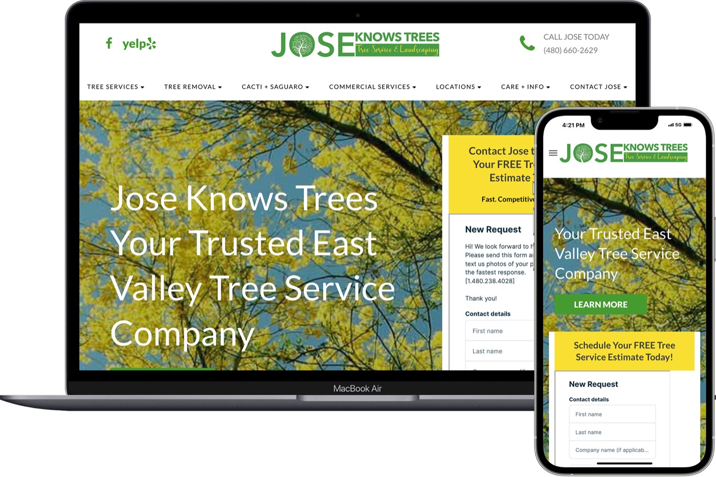 Lead generation website built by TMG for tree services